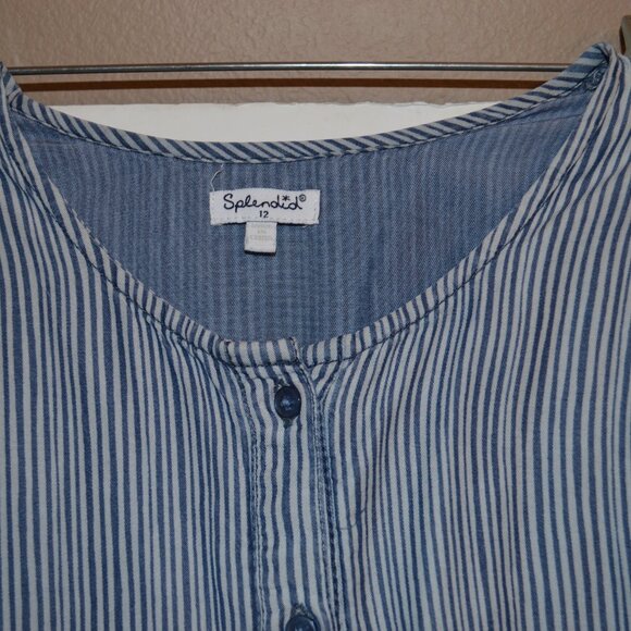 Splendid(R) Blue Tone Tencel Lyocell Fit&Flare Sleeveless Buttons Dress Girls 12 - Picture 2 of 11